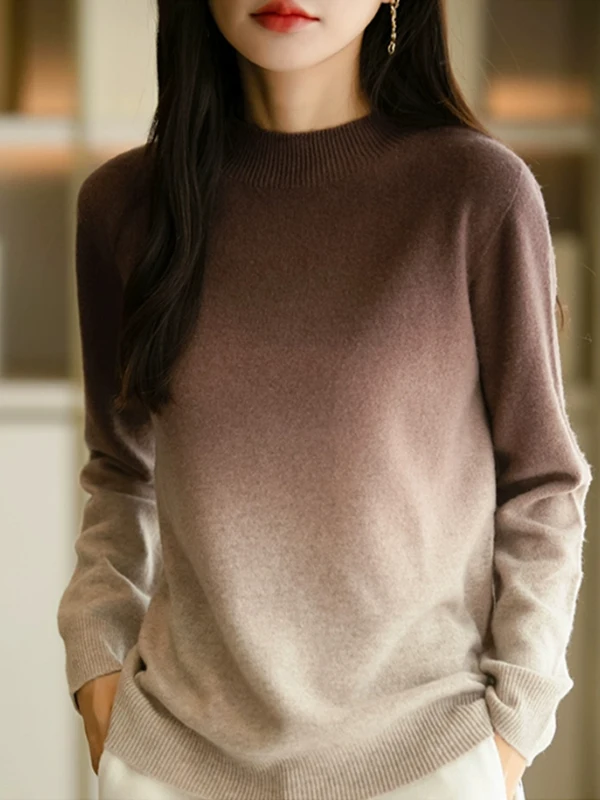 ニットウールカシミアハーフハイカラーセーターノースリーブベースレイヤーシャツレディーススリムフィットファッション通勤スタイル長袖