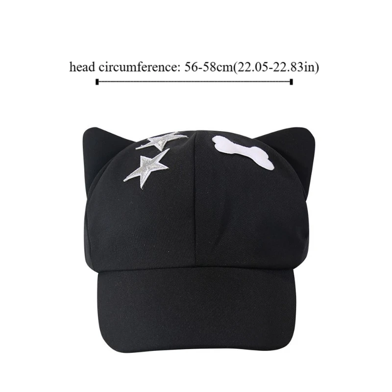 Fashion Cute Cat Ears Baseball Cap Y2k Harajuku Star Peaked Hat Sweet Casual Visor Cap Girls