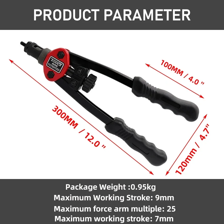 BT-606 Riveter Gun Tool Threaded Hand Rivet Nut Gun M3 M4 M5 M6 M8 Double Insert Manual Double Handle Riveter Tool 200pcs Nuts