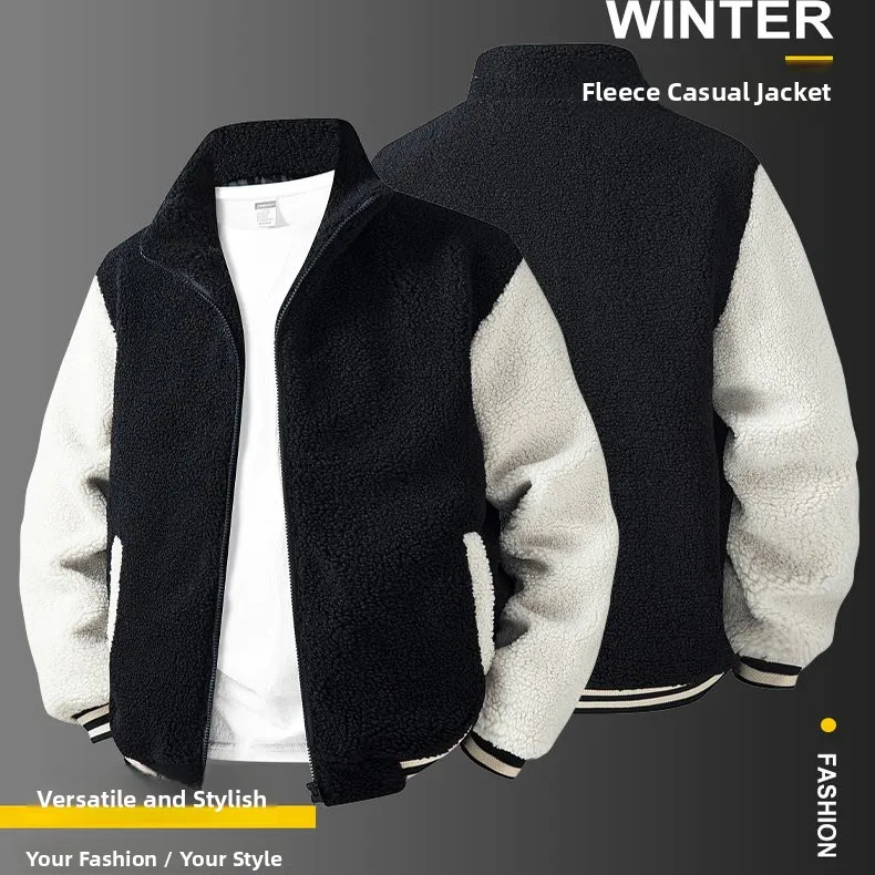 

Warm Fce Autumn Winter Jaet Casual Stand Collar Long Sve Color Blo Men's Outerwear Thiened Polyester Nylon Cos...