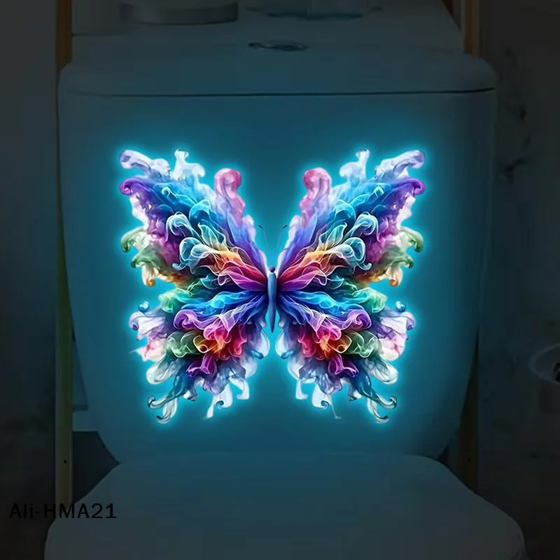 【H】Luminous Colorful Butterfly Wall Sticker, Glow-In-The-Dark Toilet Sticker, Self-Adhesive And Waterproof, A Great Home Decor
