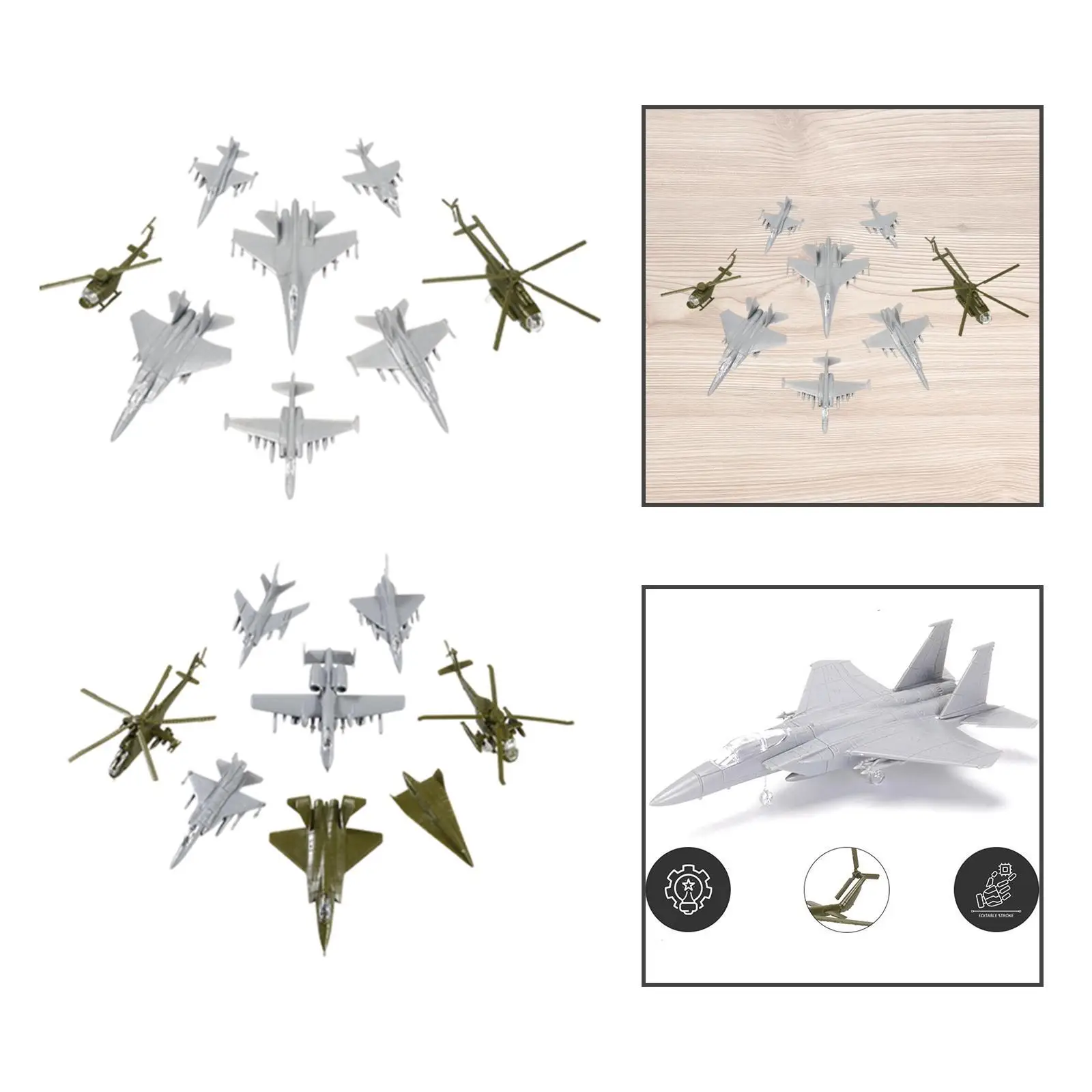 

8x Airplane Toy Helicopter Model Collection 1/144 Aircraft Set Ornaments