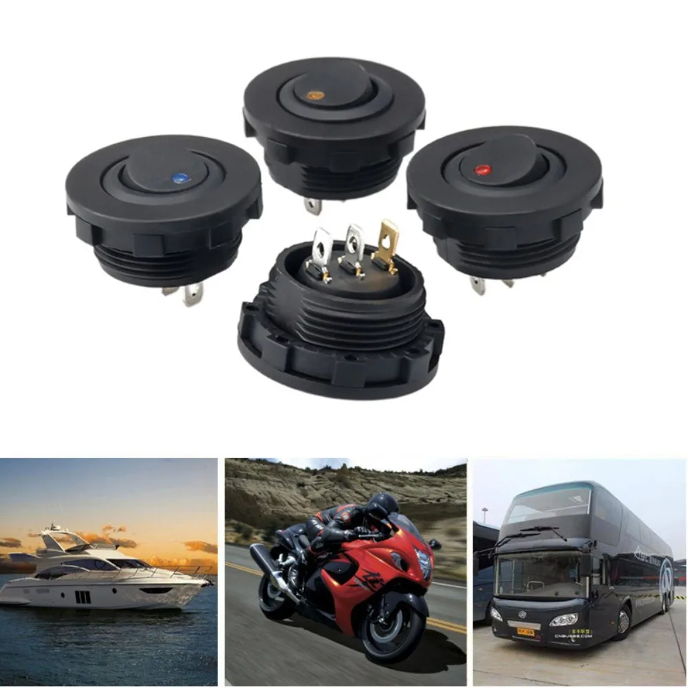 Auto Accessories 12V 20A/24V 10A Round Rocker Toggle 3 Pin SPST ON/OFF Switch LED Indicator Switch for Car Boat Truck