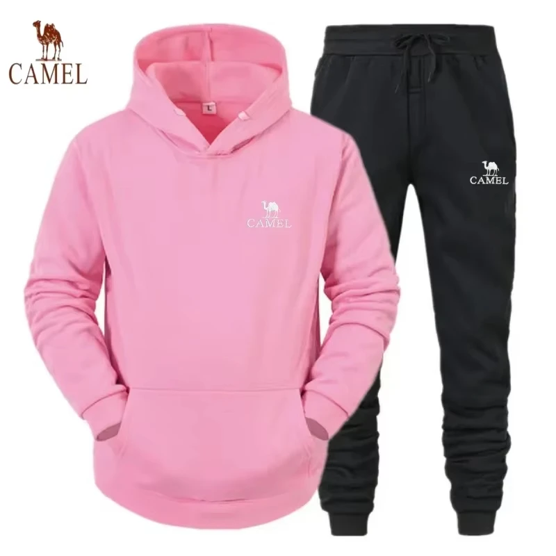 Male and female embroidered camel hood set, outdoor sports running casual set, elegant, new, spring and autumn