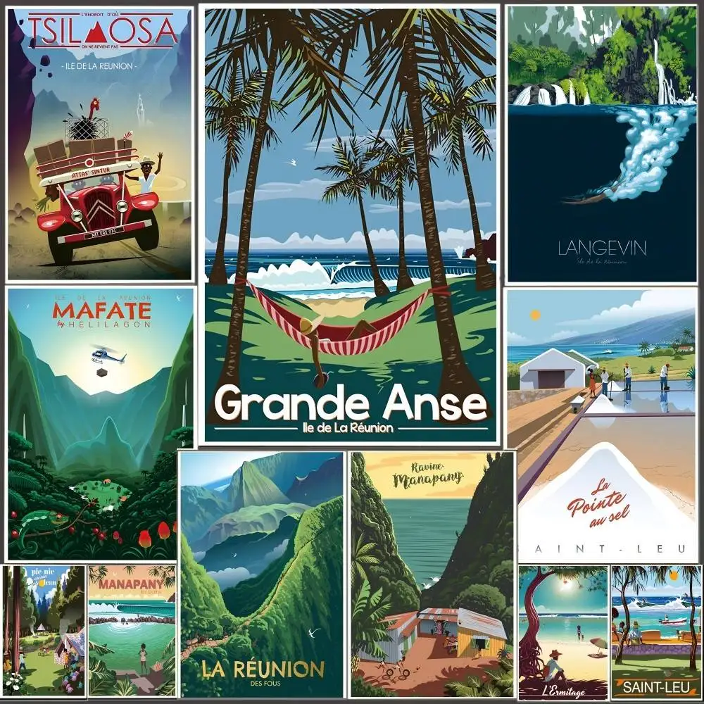 French Reunion Island Holiday Vintage Travel Poster With Pri