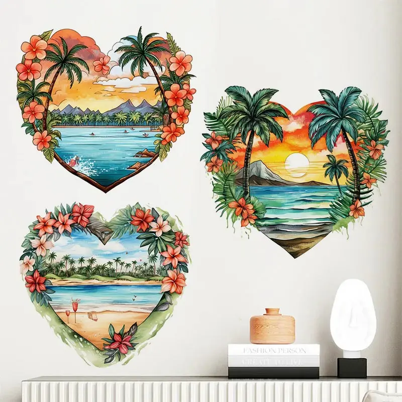 

Retro Hawaii Heart Beach Sticker Bathroom Living Room Background Decorations Wallpaper Creative Self-Adhesive Wall Stickers M891
