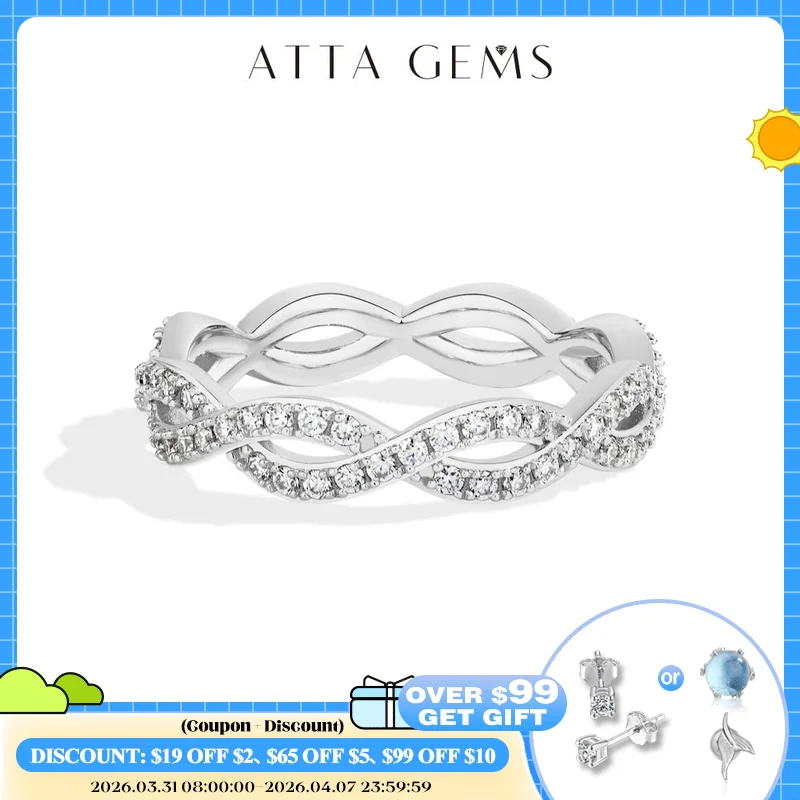 

ATTAGEMS Twist Design Sparkling Moissanite Ring for Wome s925 Sterling Silver Hollow Wave Band Engagement Wedding Fine Jewellery