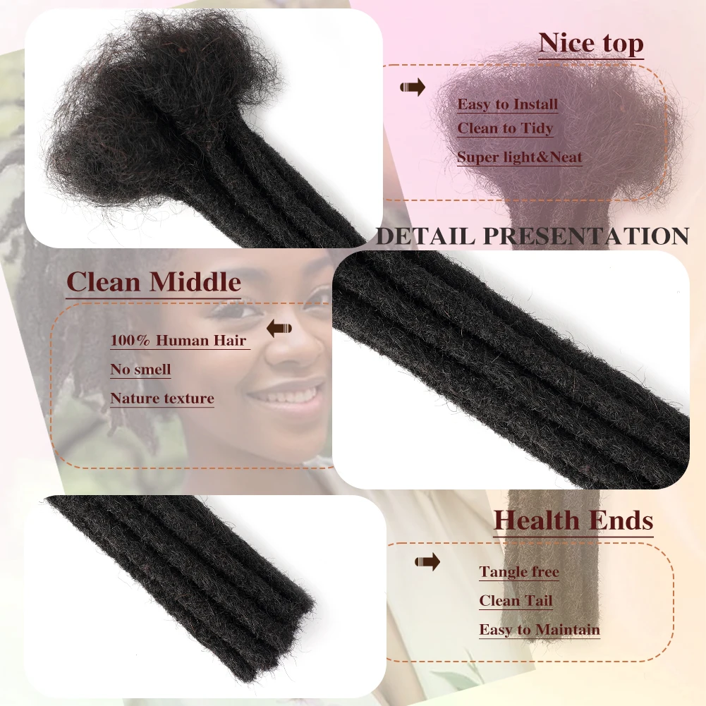 Dreadlock rambut manusia Virgin Brasil 10 helai rambut kepang Crochet ekstensi Loc 0.4 cm kepang Kinky mikrolock