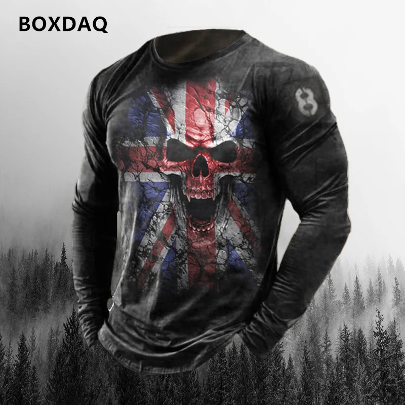 Horror Skulls 3D Printing Men Street Style T-Shirts Spring Autumn Long Sleeve Skeleton Pattern Man Casual Tees 6XL Big Size Tops