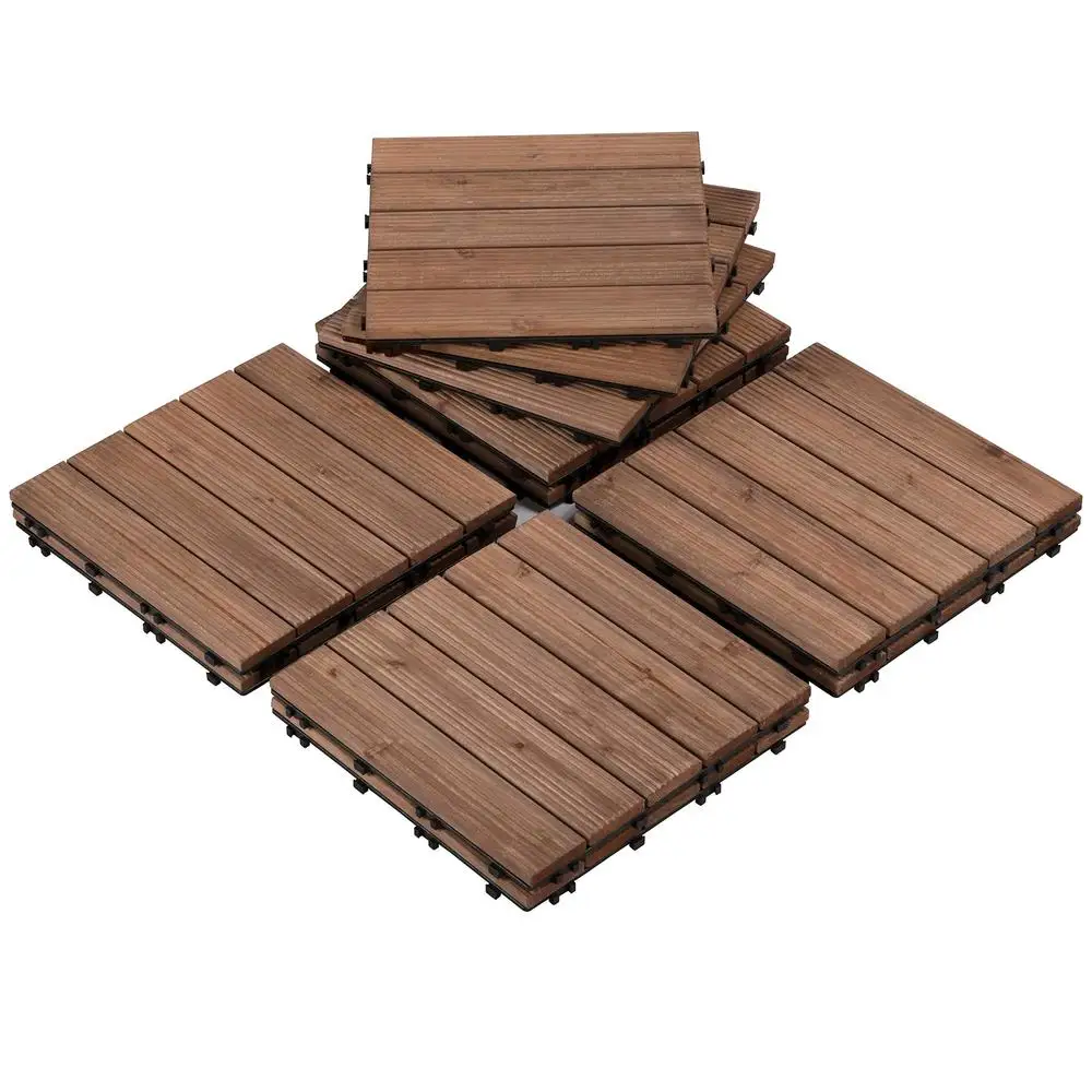 110pcs Interlocking Fir Wood Deck Tiles Composite Outdoor Indoor Flooring Snap Lock Patio Garden Use