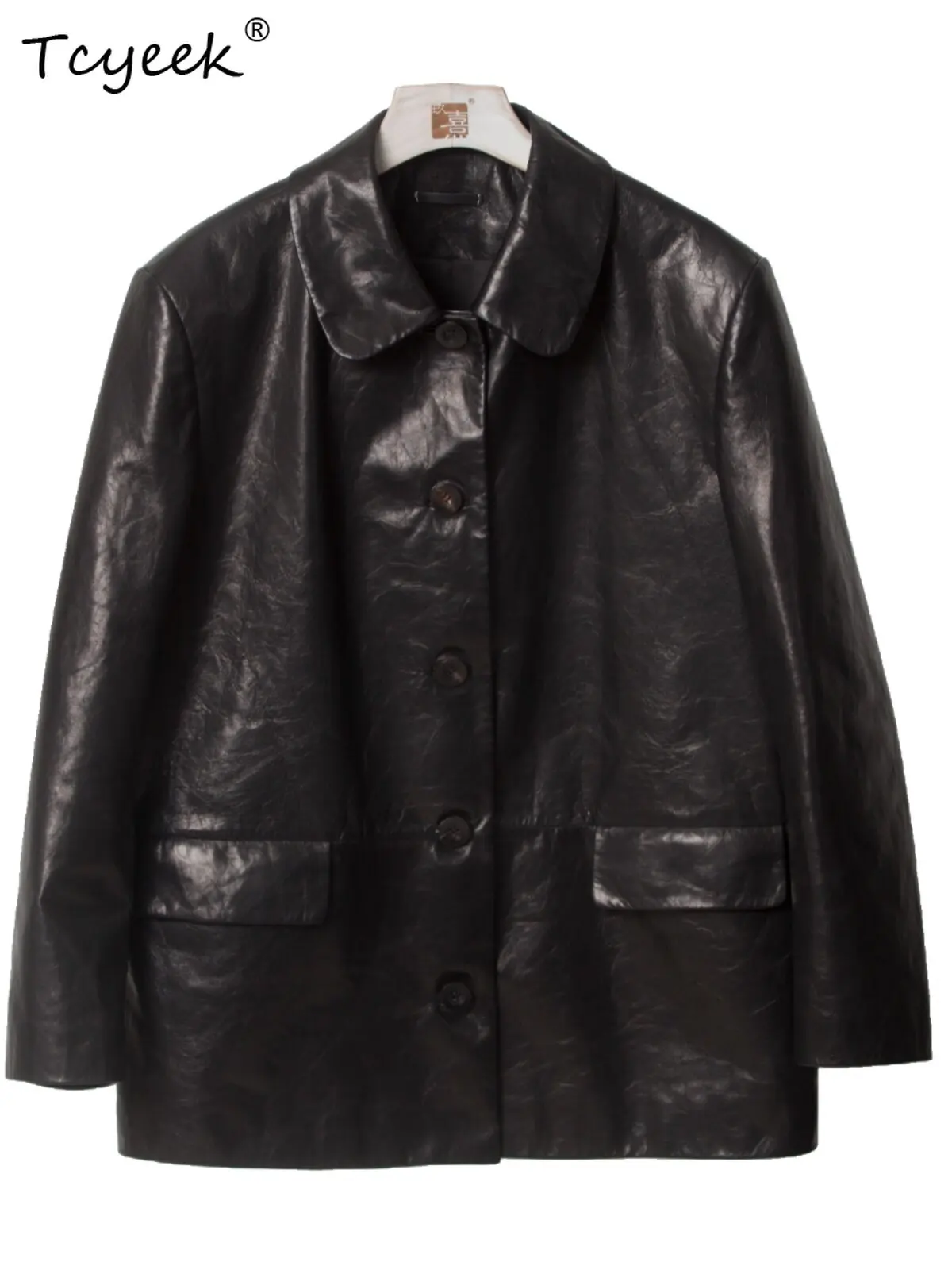 Tcyeek Natural Goatskin Real Leather Jacket Woman Streetwear Women Coats Spring Autumn Clothes Loose Fit Trendy Abrigo Mujer