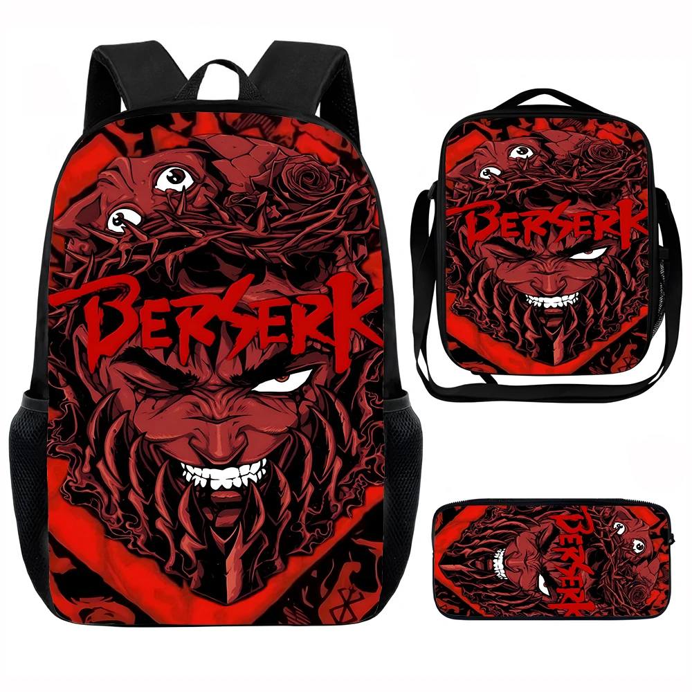 

Anime B-berserks Child School Backpack with Lunch Bags ,Pencil Bags ,School Bags for Boys Girls Best Gift