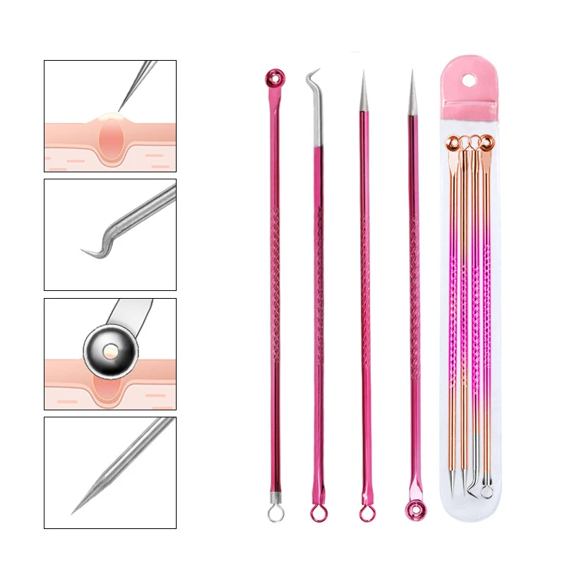 4pcs/SetPore Cleanser Needle Black Spot Pimple Blemish Remover Skin Care Acne Blackhead Comedone Women Beauty Acne Treatment