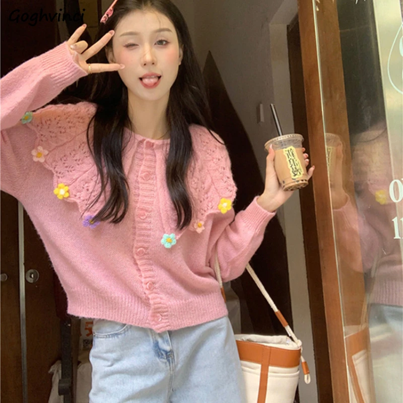 

Peter Pan Collar Cardigan Women Design Unique Knitted All-match Sweet Lovely Girls Trendy Ins Cozy Korean Fashion Spring Outwear