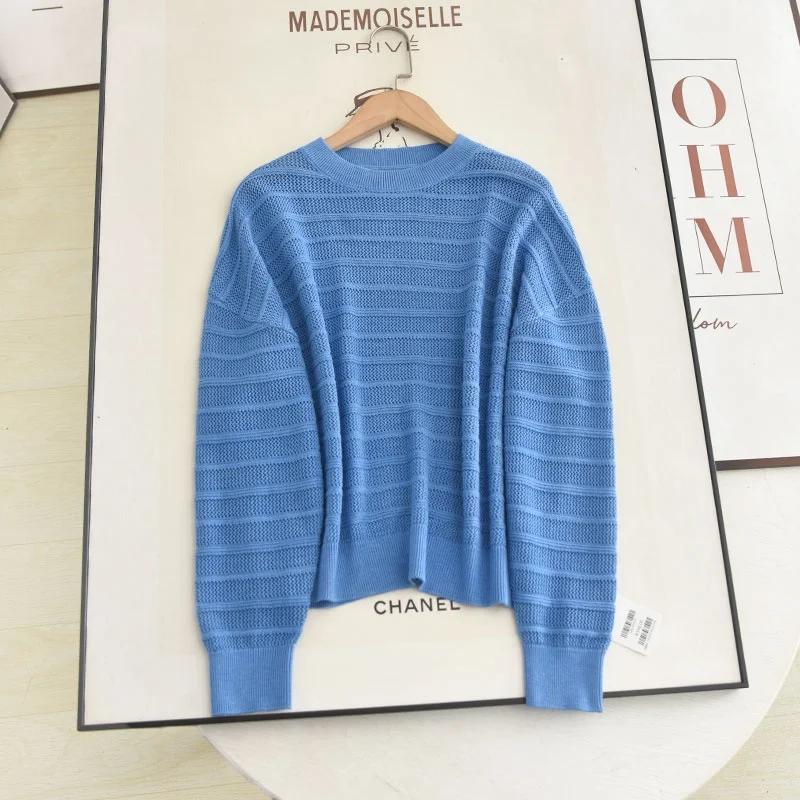 

Новинка McSystem, осень 2022, свободный круглый вязаный топ с вырезами, корейский повседневный женский модный белый усиленный топ