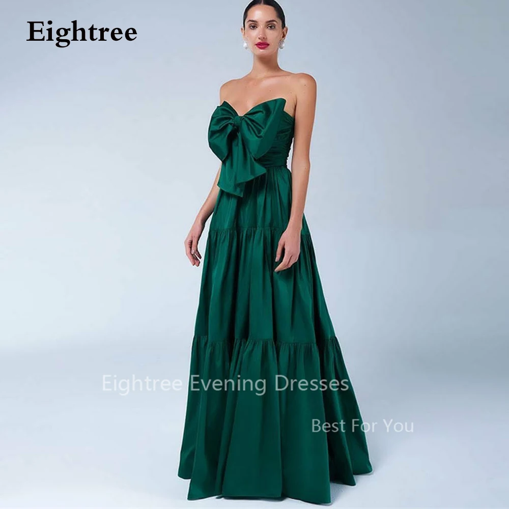 

Eightree Elegant Long Taffeta Prom Dresses Strapless A-Line Party Gowns Sleeveless Green Bow Formal Evening Dress for Women