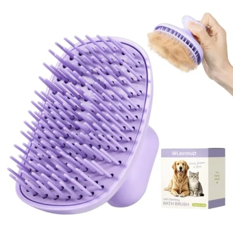 Oleamuo Dog Bath Brush for Grooming and Shedding, Self-Cleaning Pet Scrubber One-Click Hair Release, Helps Reduce Shedding, For