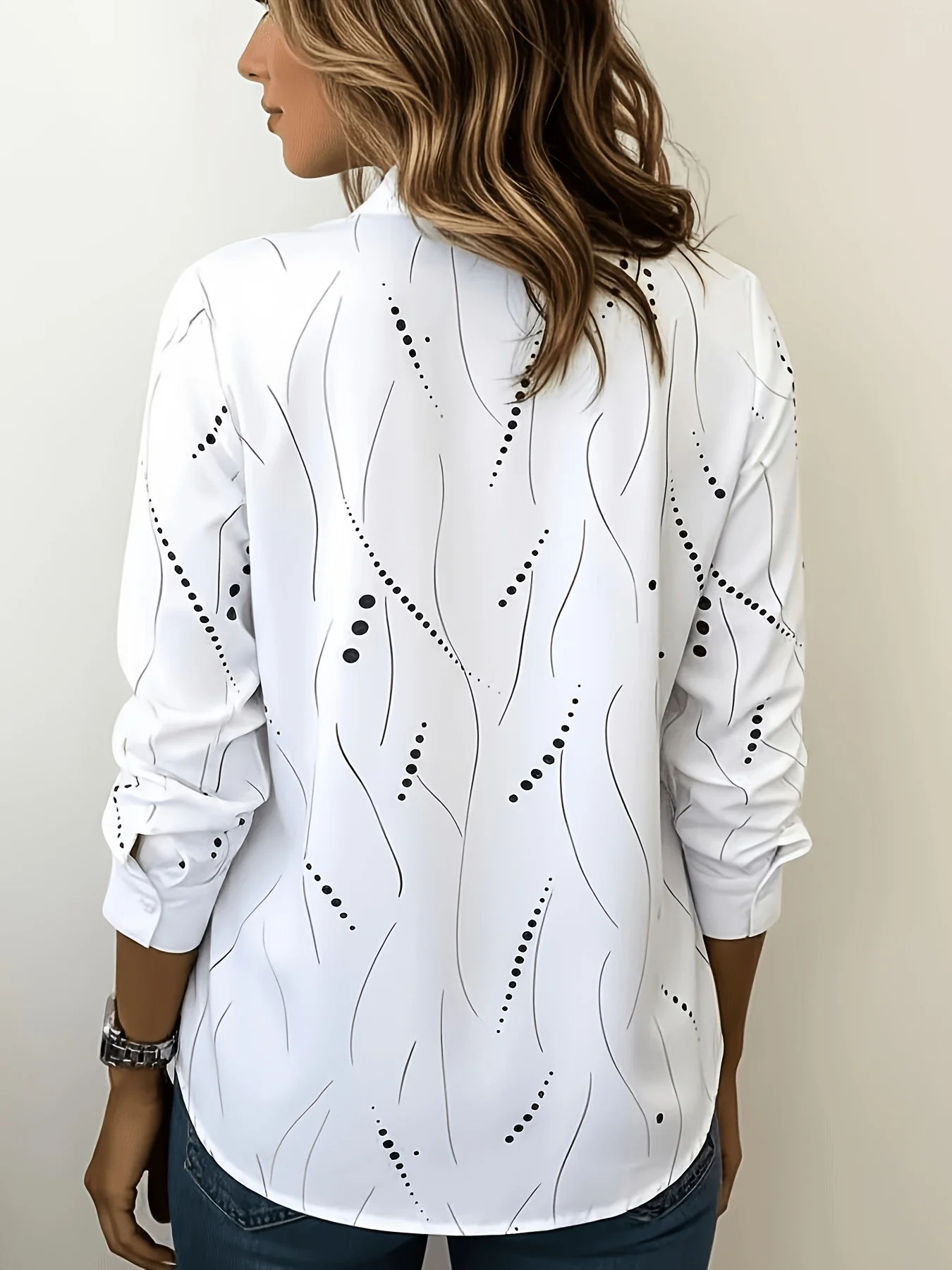 Elegante Bluse, lässiges, lockeres Damenhemd, elegante Langarmbluse für den Alltag – Detail 2