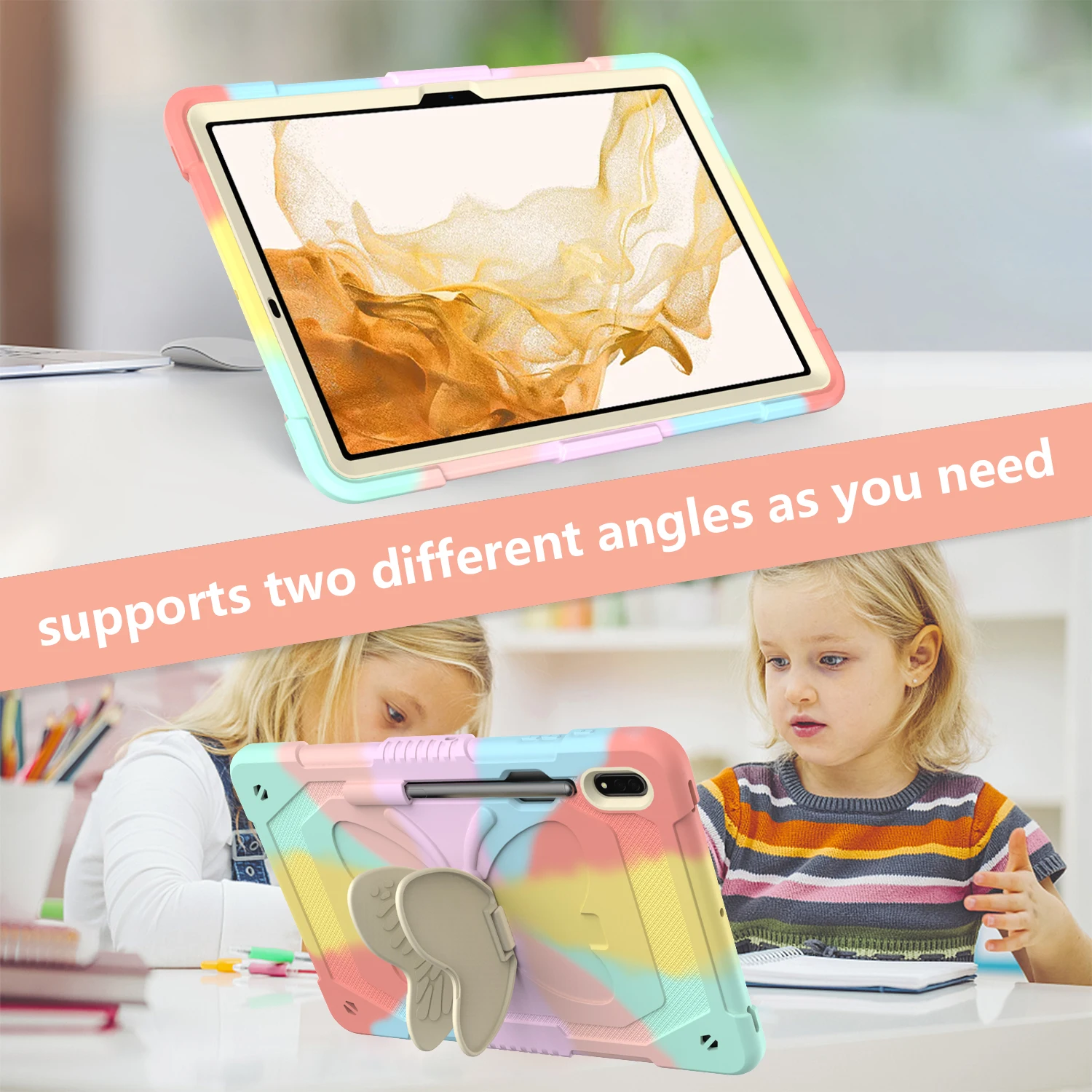 حافظة كمبيوتر لوحي لهاتف سامسونج تاب S10 S9 S8 S7 Plus FE A9 A8 S7fe غطاء مقاوم للصدمات على شكل فراشة Funda للأطفال