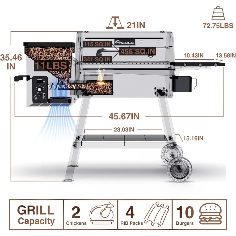 Electric Grill & Smoker with Side Shelf and Cover, 456 SQ.IN Grill Capacity with PID Temperature Control (180-425°F)