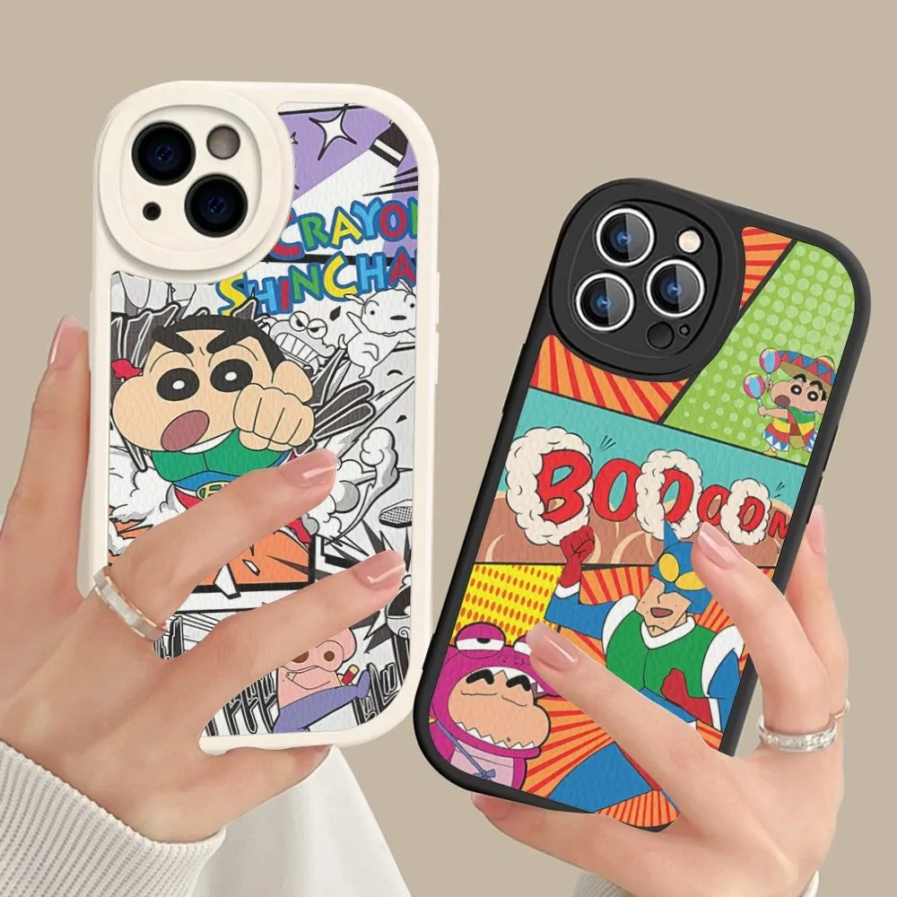 C-Crayon S-Shin-Chan Cute Phone Case Hard Leather For IPhone 14 13 12 Mini 11 14 Pro Max Xs X Xr 7 8 Plus Fundas