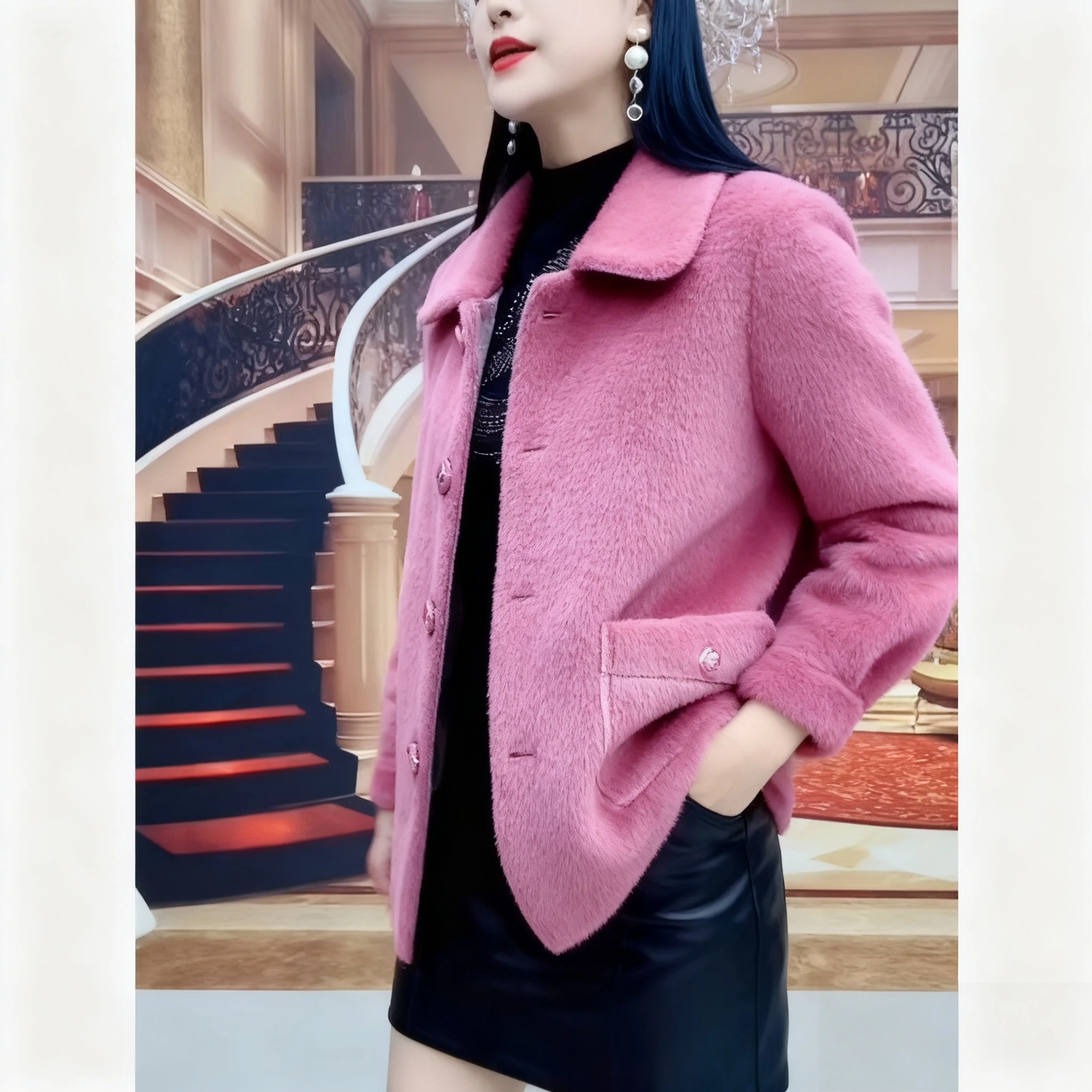 Chaqueta de lana de cordero estilo coreano con botones elásticos a través de Sherpa béisbol lona elegante anticongelante Universidad novio Cargo