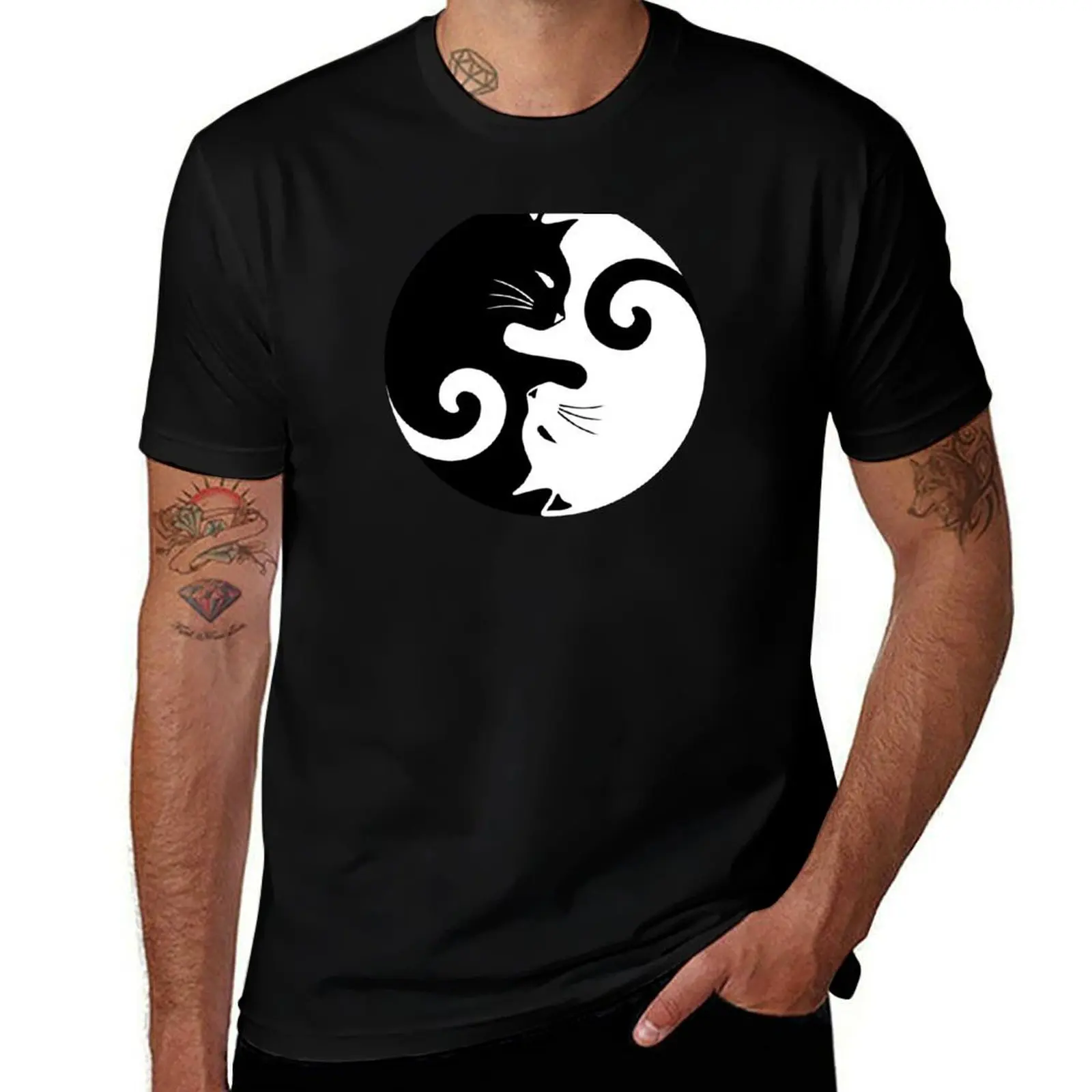 

Ying Yang Cats - Black & White T-Shirt cotton t shirts high quality anime t shirts for man T-Shirt