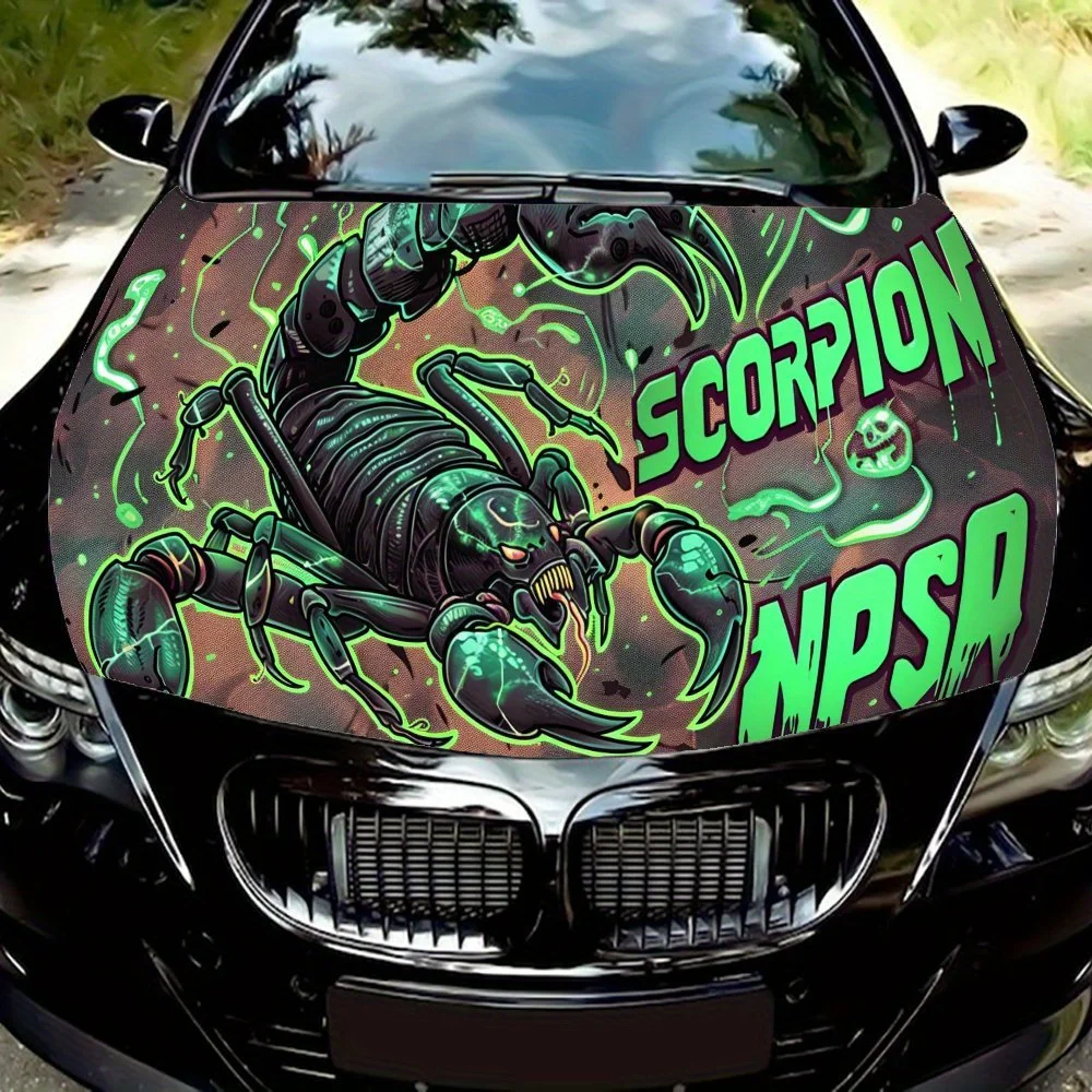

Eye catching cartoon green scorpion Car Hood Vinyl Wraps Sticker, Car Engine Decal, Waterproof Self-adhesive Car Packaging Cover
