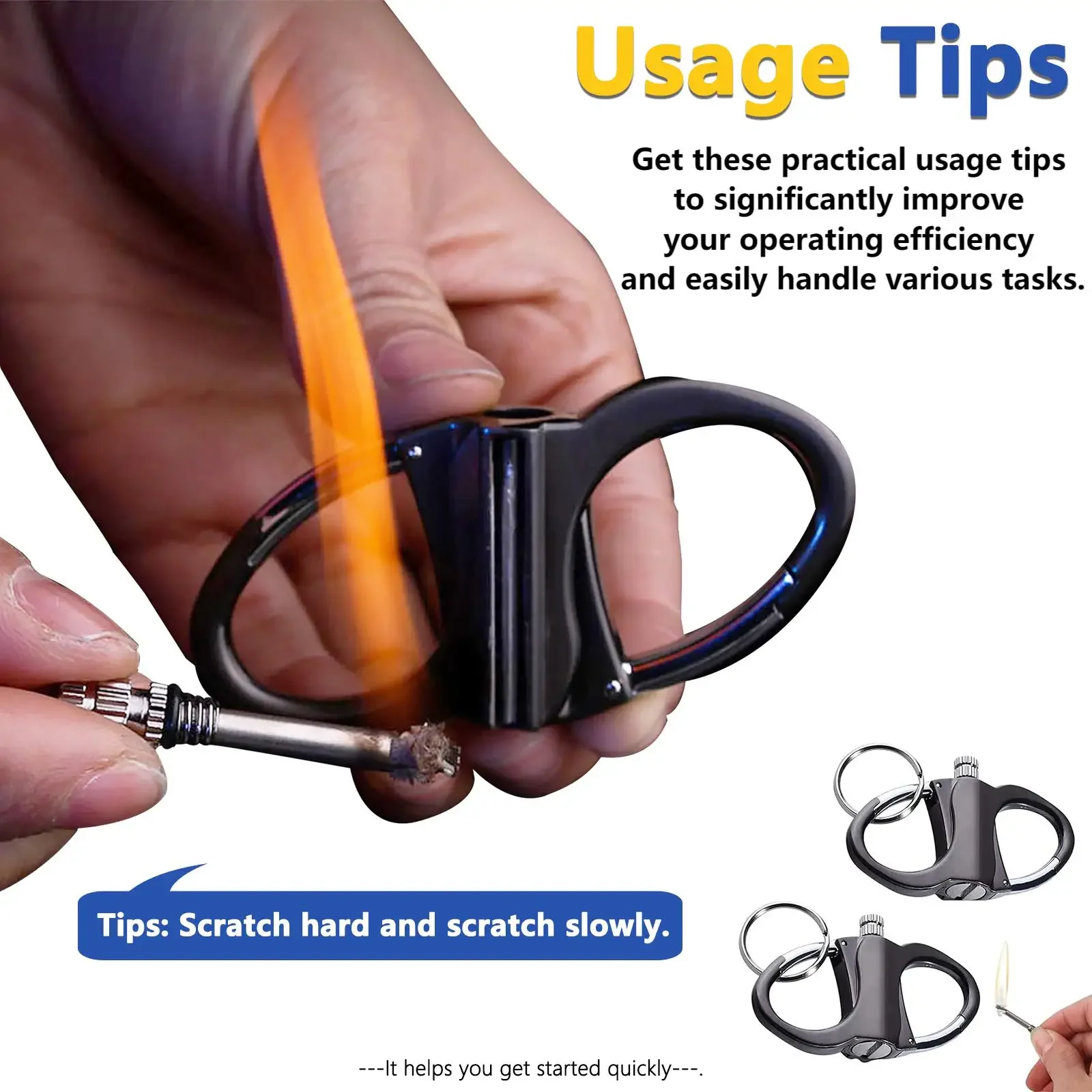 Creative Personalized Outdoor Waterproof Metal Keychain Multifunctional Portable 10000 Times Match Hanging Waist Accessory
