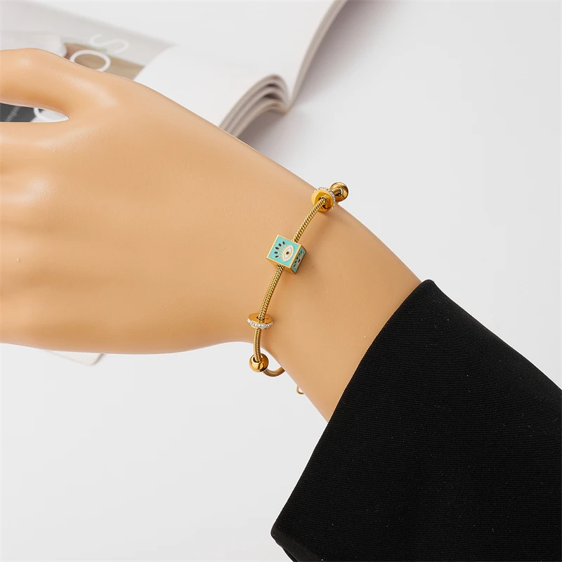 여성용 두꺼운 뱀 체인 팔찌, 316L 스테인리스 스틸, 파인 주얼리, 레트로 국가 스타일, 구슬 눈, 지르콘 참, 신상 패션