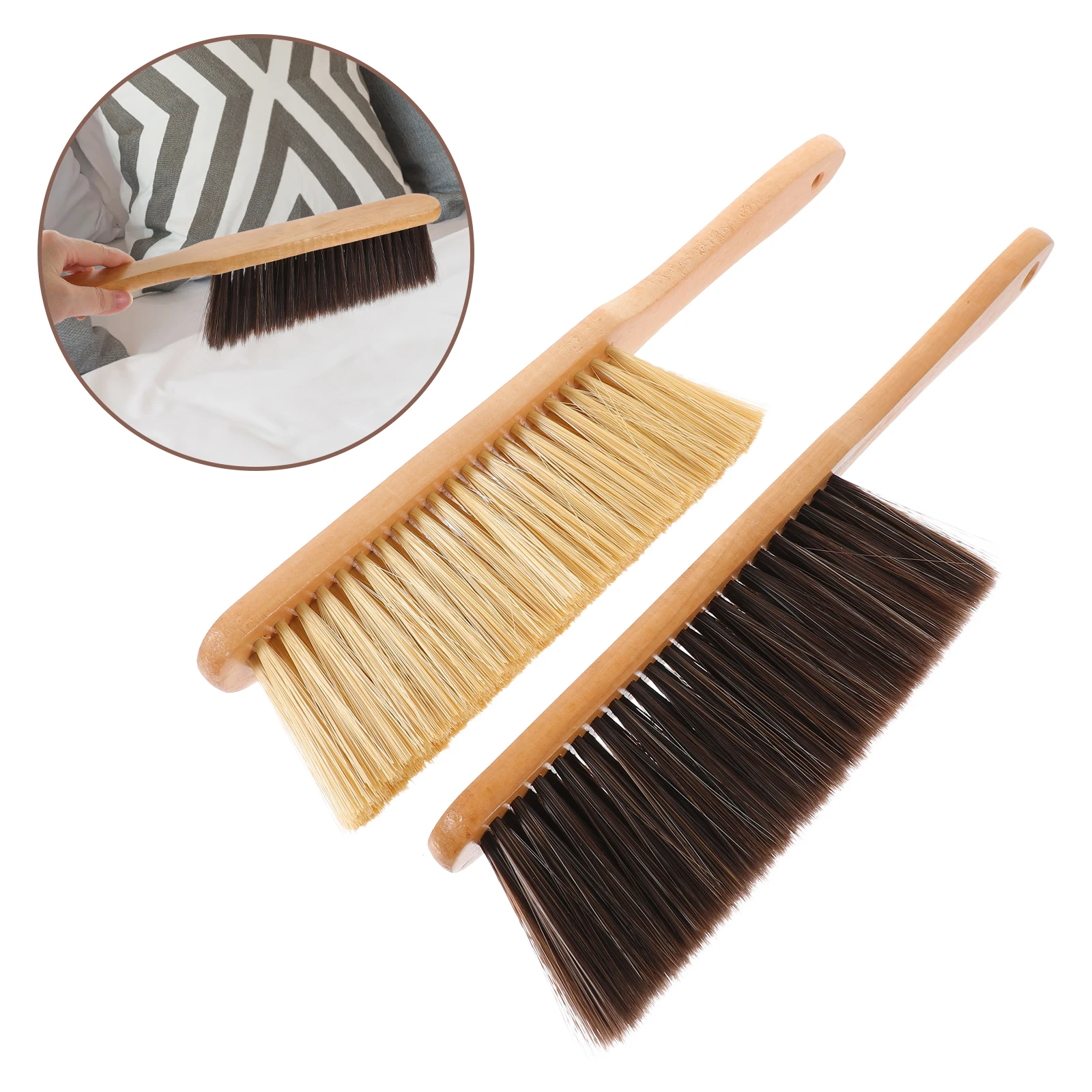 

2Pcs Bed Cleaning Brush Wood Handle Dusting Soft Broom Household Whisk Small Hand Sweep Sofa Car Clean Durability Long Use Home