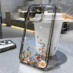 Transparent Flower Phone Case For iPhone 16 Case iPhone 11 12 13 14 15 Pro Max XR X XS 7 8 Plus SE 2 Silicone Shockproof Cover
