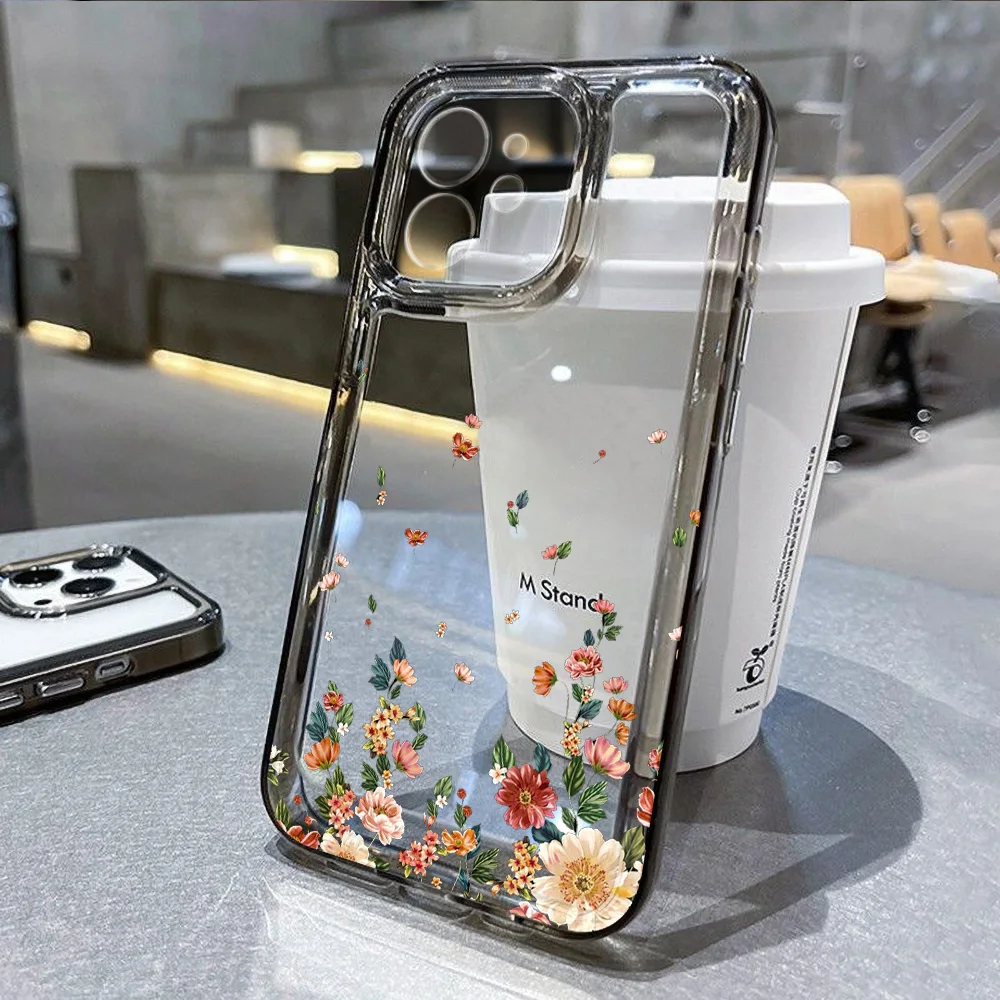 Flower Phone Case For iPhone 16 Pro Case iPhone 13 11 12 14 15 Pro Max XR X XS Max 7 8 Plus Shockproof Clear Transparent Cover