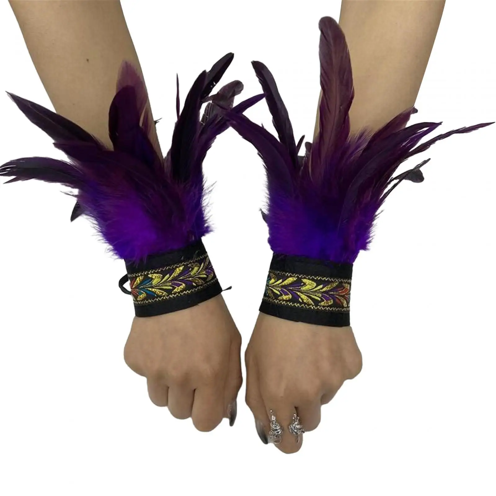 Feather Wrist Cuffs Ladies and Girls Gothic Faux Feather 1 Pair for Evening Showgirl Carnival Stage Performance Latin Dance Wear