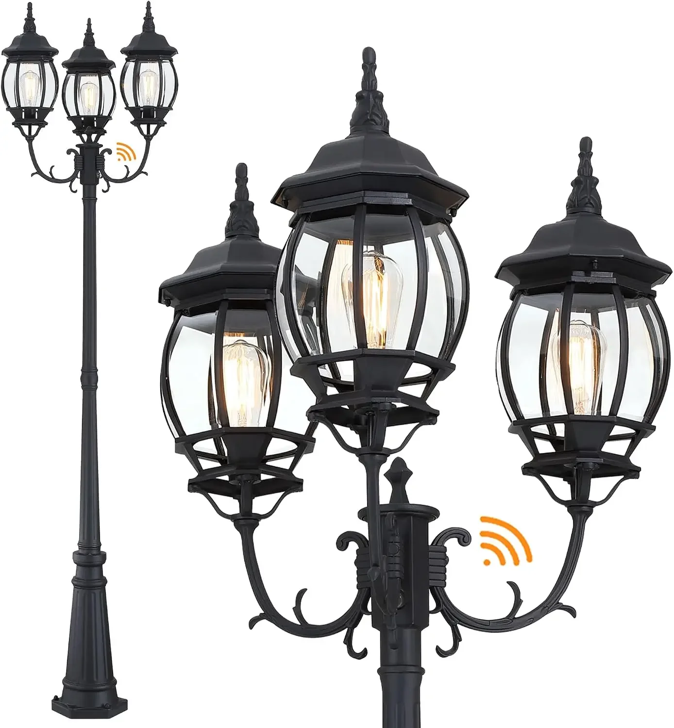 94 Inch Dusk To Dawn 3-Light Lamp Post For Backyard Garden Driveway Outdoor Street Light 94” Three-Head Post Light With Dusk To
