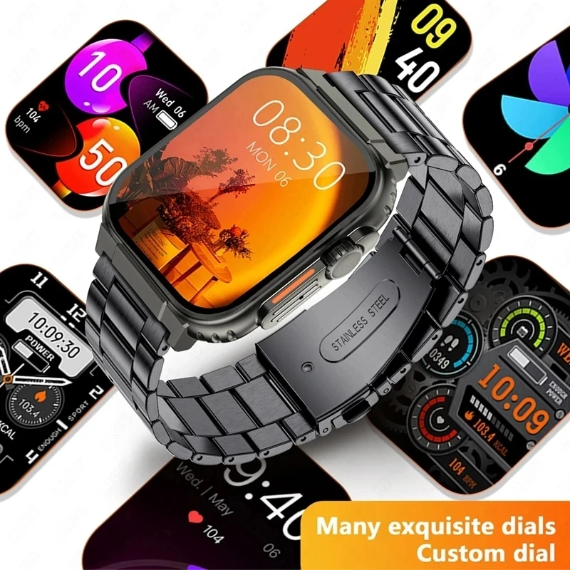 Nowy Smartwatch Męski do Sportów Outdoorowych z Ekranem HD AMOLED, Funkcją Rozmów i Monitorowaniem Zdrowia