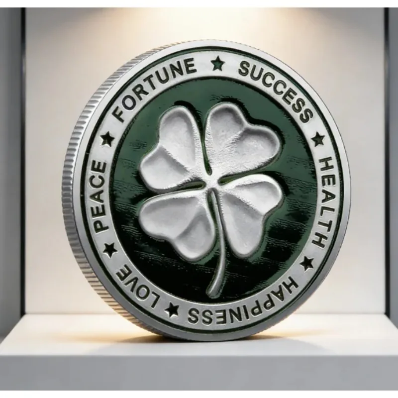 4cm Round Metal Challenge Coin Painted Lucky Four Leaf Clover Commemorative Coin Collectible Souvenir Home Decor Ornament