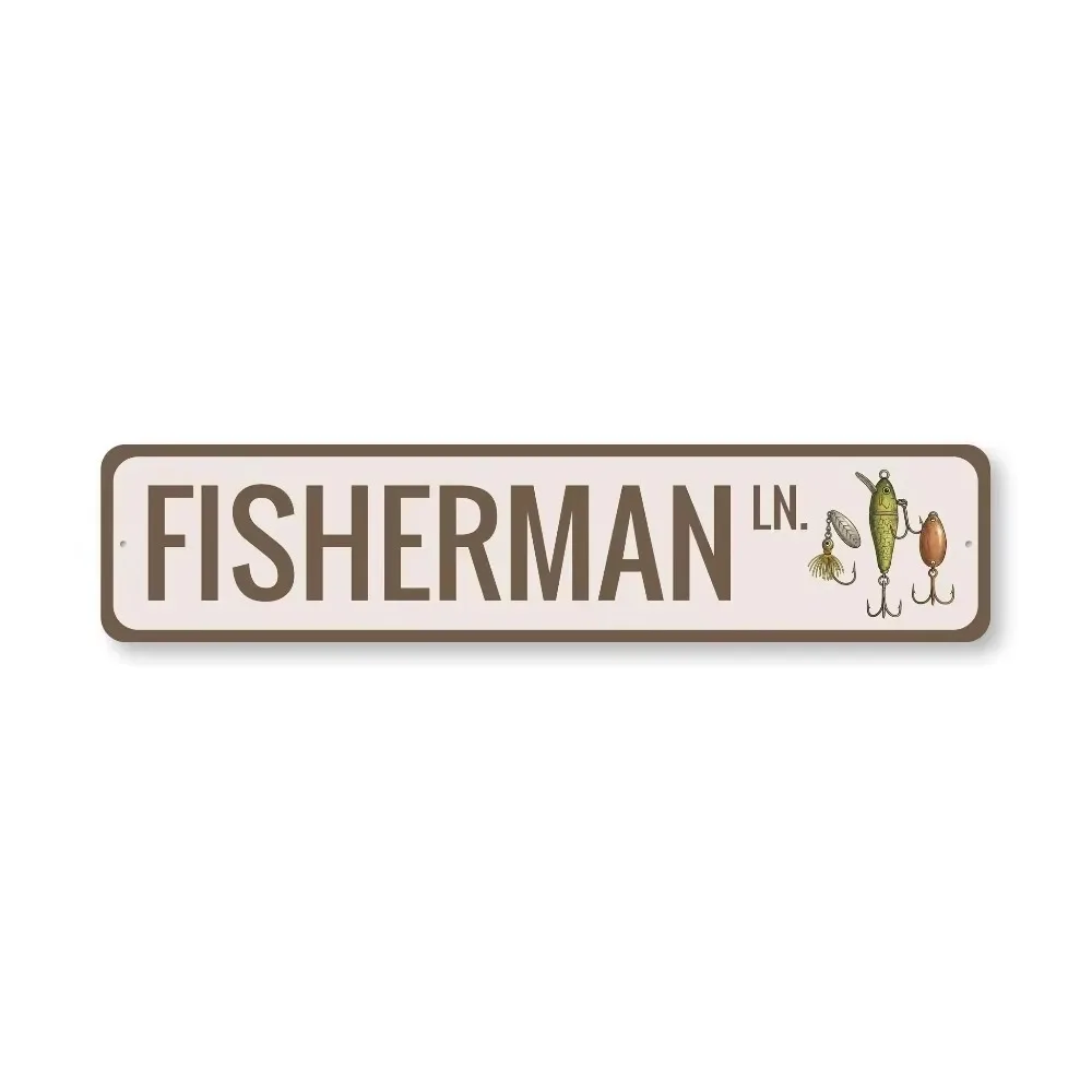 CIFbuy Personalized Long Metal Sign, Custom Text Fisherman Fishing Lure Wall Decor Ornament