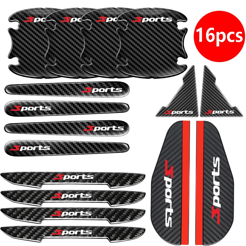 16pcs Carbon Fiber Car Stickers Anti Scratch Car Door Handle Protector Automobiles Handle Protection  Styling Exterior Accessori