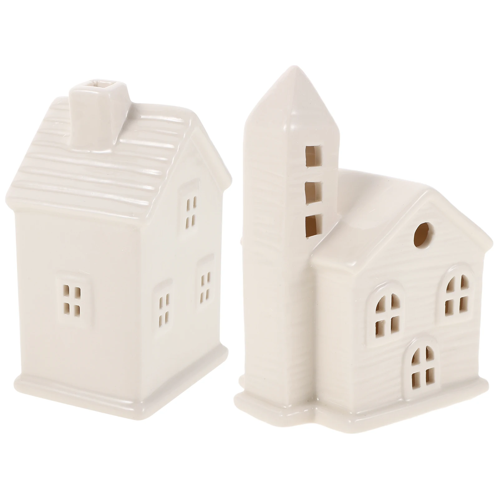 

2pcs Ceramic Led Lighted Christmas Village Houses Hand-Painted Holiday Ornaments For Xmas Tree Decor Warm Glow Indoor