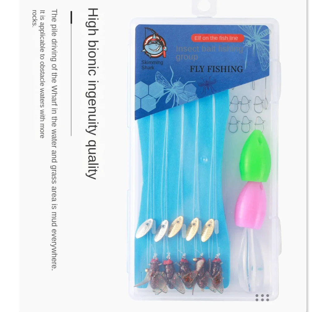 Kit de grupo de sedal de alambre de pesca con mosca con anzuelo de púas Ayuda de fundición. S M L Melón Semilla Lentejuelas Nano Mosca Libre Pesca con Mosca Ayuda de Fundición