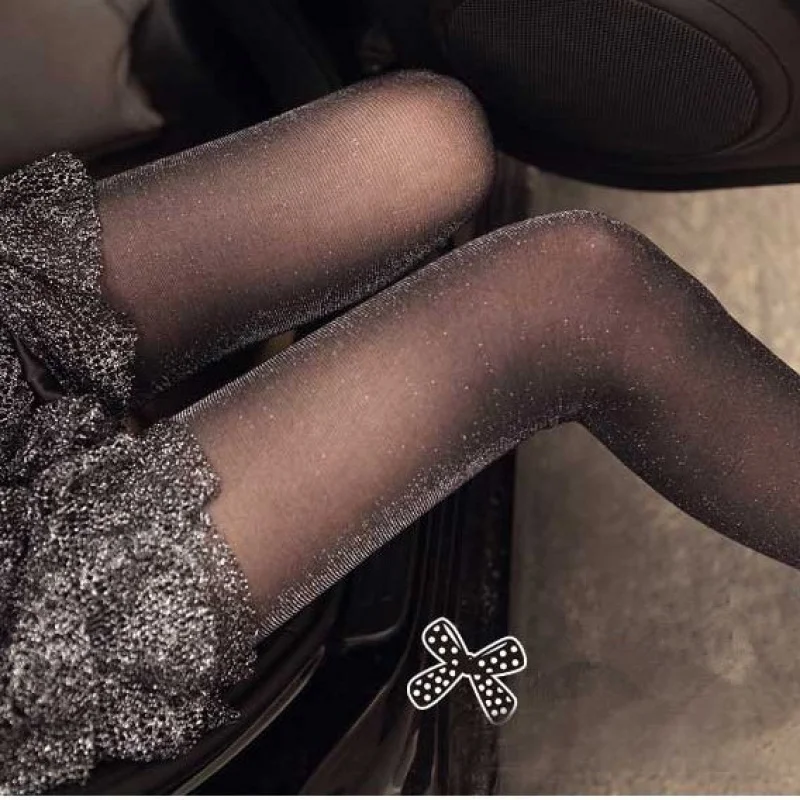

Spring and Autumn Ultra-Thin Silver Tights Pearlescent Stockings Shiny Silk Base Tights Shimmering Silver Tights