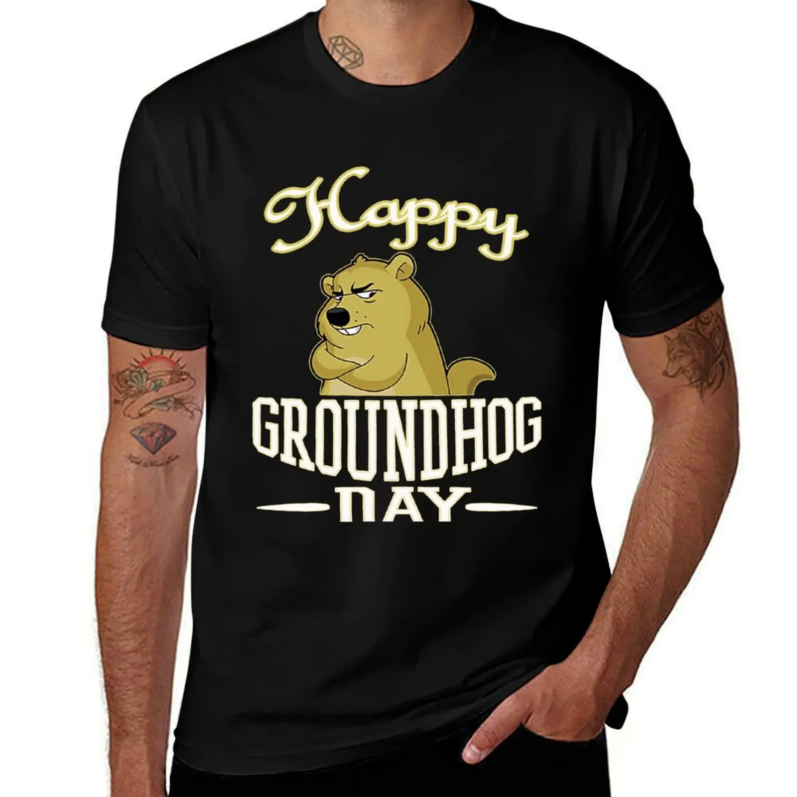 

Happy Groundhog Day with Punxsutawney Phil's Funny Gift T-Shirt Odor Resistant Short Sleeve Top