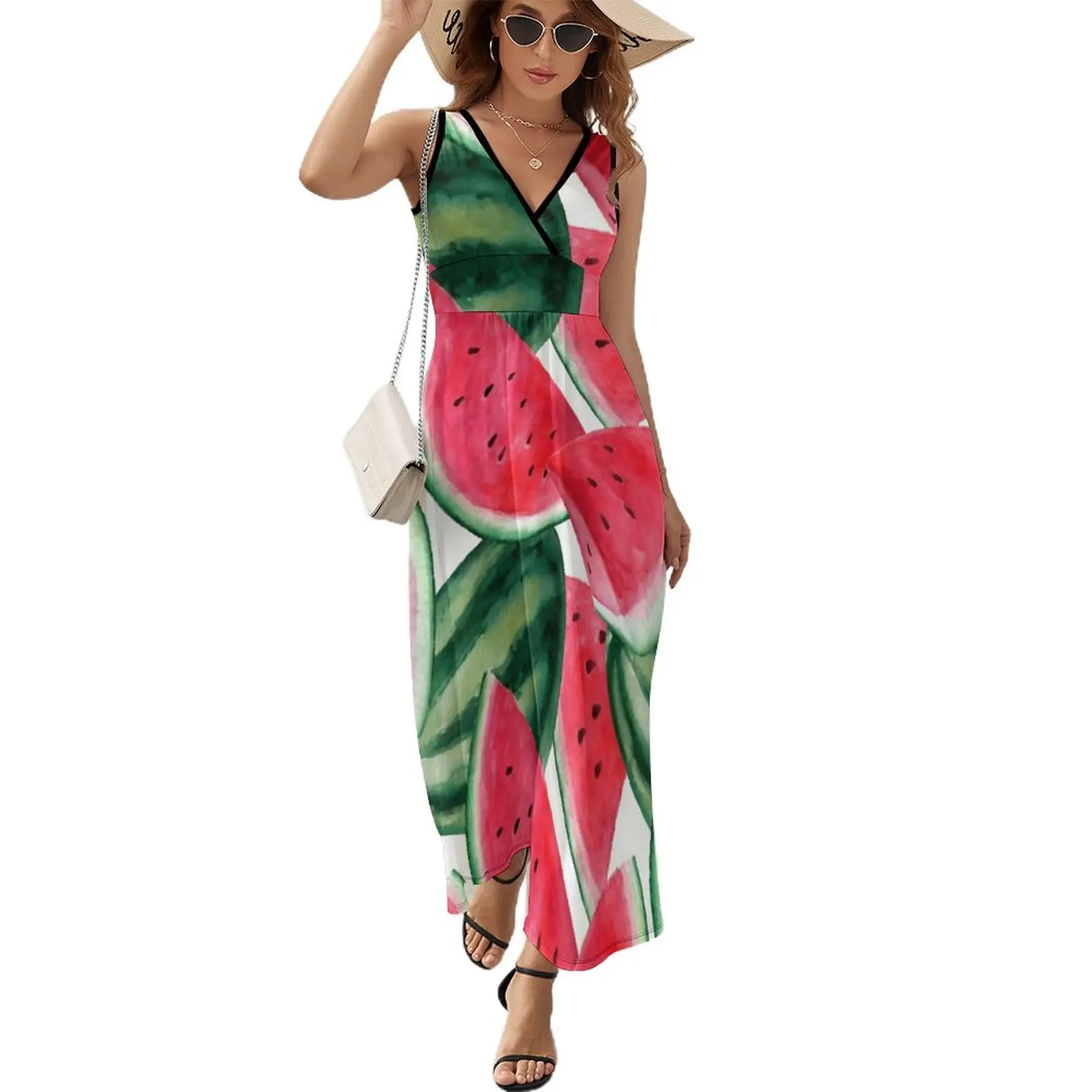 

Juicy watermelon. Watercolor Tropical Fruit Sleeveless Dress party dresses woman Female clothing