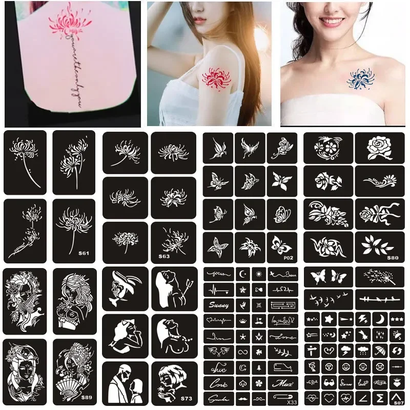 Airbrush Tattoo Stencils Templates Flower Butterfly Henna Stencil Reusable for Women Girls Glitter Tattoos Glitter Tatoo Stencil