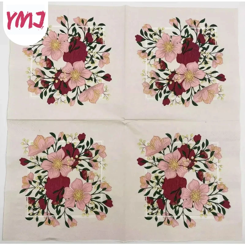 High-grade flowers and grass colorful napkins hotel western restaurant cafe creative decoration virgin wood pulp facial tissues