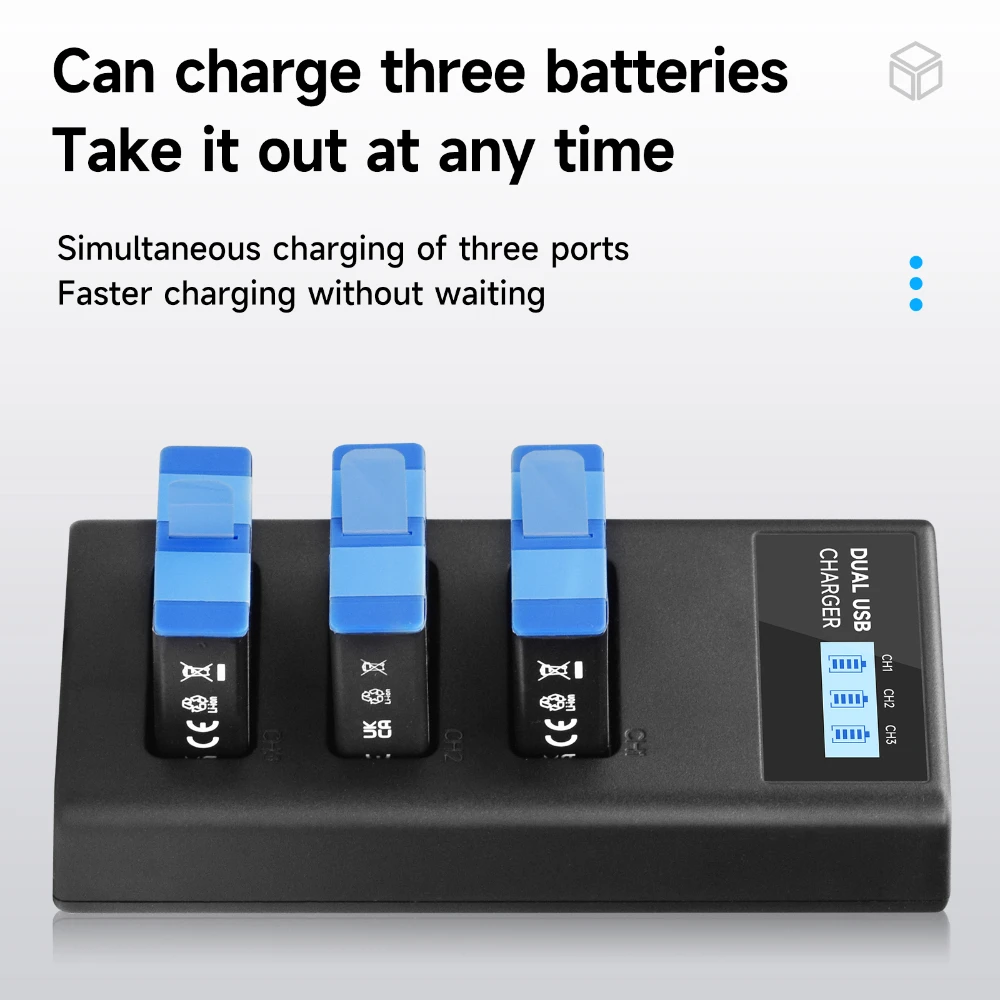 For Gopro Hero 12/11/10/9 Battery with LCD Display Smart Gopro Battery Charging Box for Gopro Hero 12 11 10 9 Camera