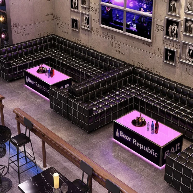 custom.Cigar Bar Club Furniture Nightclub Lounge Bar Counter Table Customized L U Shape Color KTV Sectional Leather Club Booth S view 2