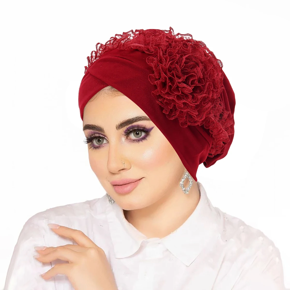 Nieuwe Vrouwen Kant Bloemen Tulband Cap Elastische Islamitische Vrouwelijke Effen Kleur Hoofd Wraps Moslim Hijaabs Hoofddoek Dame Beanie Caps