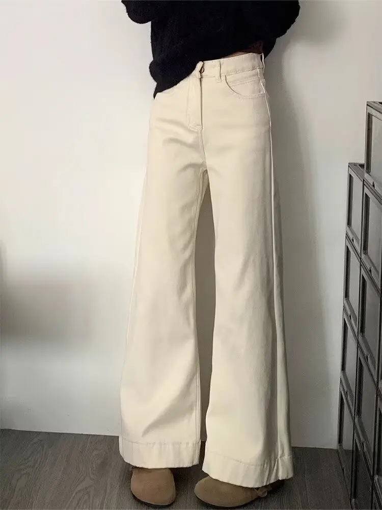 2025 Automne Hiver Pantalons Lâches pour Femmes Nouveau Style Décontracté Amincissant Couleur Pure Taille Haute Jeans Droits